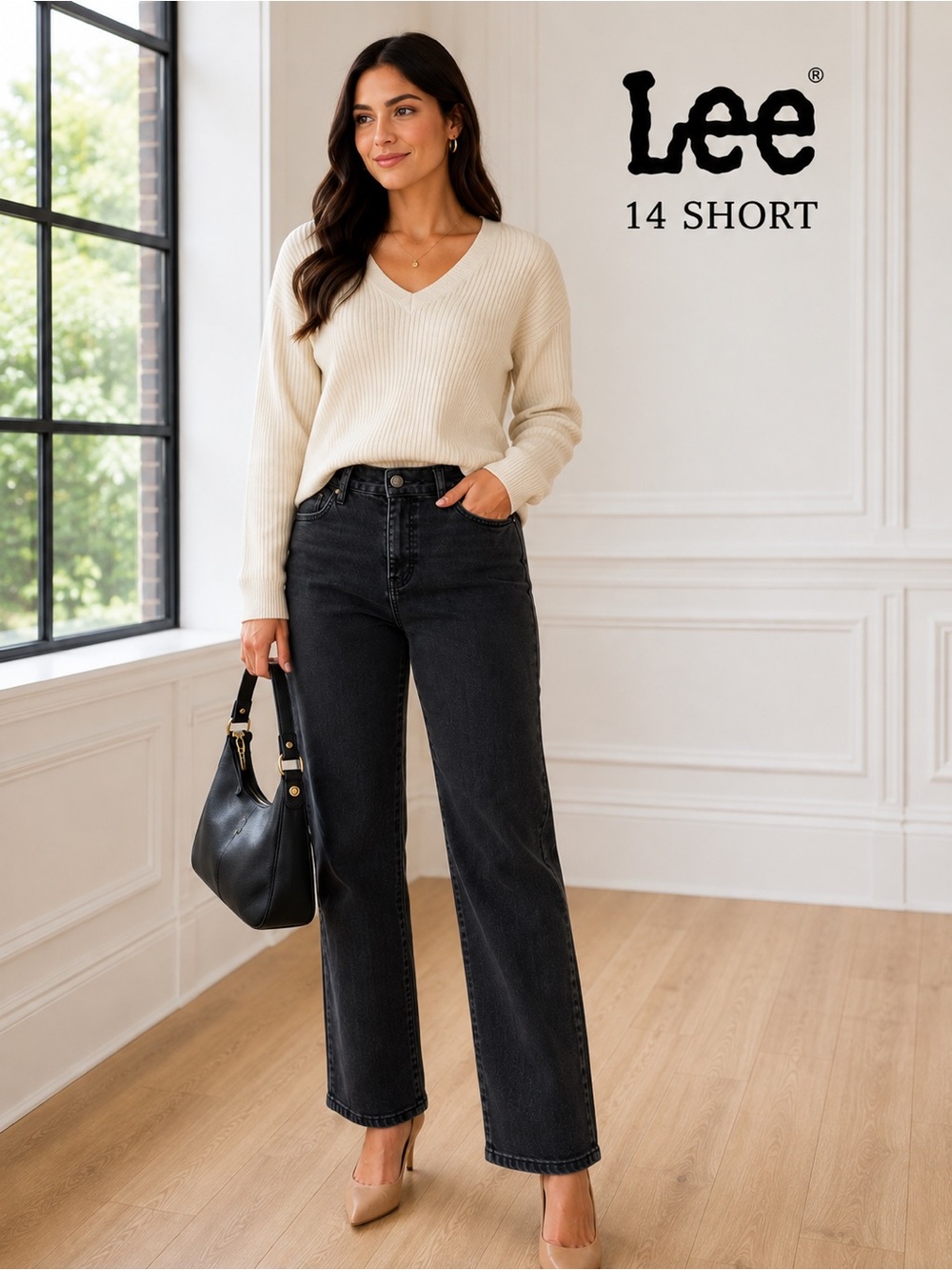 Lee Relaxed Fit Straight Leg Jeans Women’s 14 Short Washed Black Mid Rise